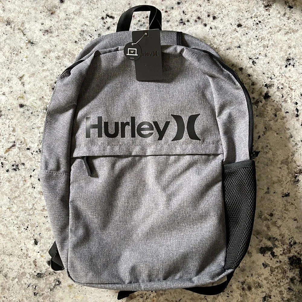 NWT Hurley Backpack Unisex Carry all School Book Bag Gray Black